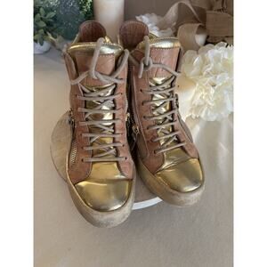 Giuseppe Zanotti High Top Gold Metallic Leather May London Women’s Sneaker EUC